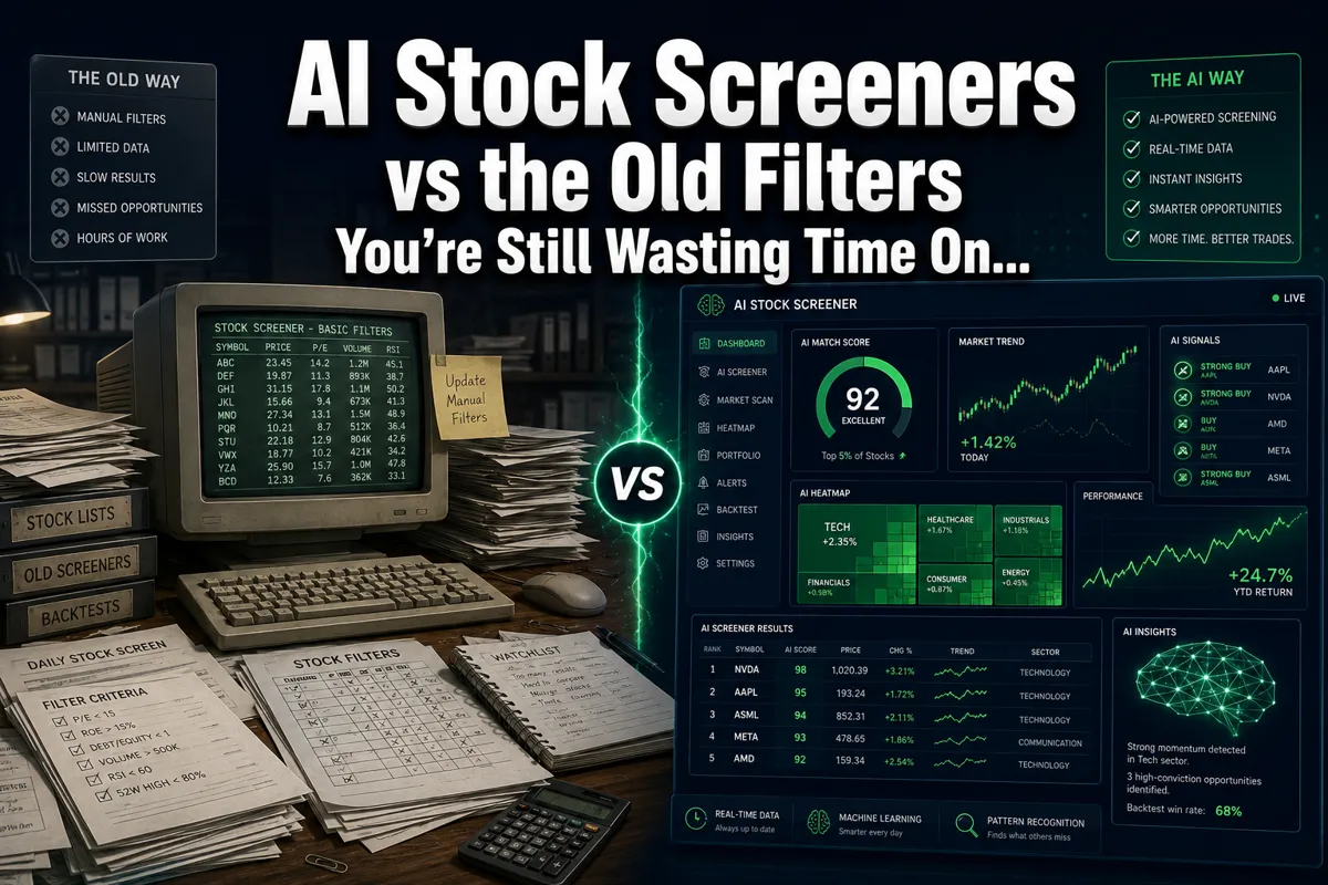 Professional () hero image with : 'AI Stock Screeners vs the Old Filters You're Still Wasting Time On...' in extra large