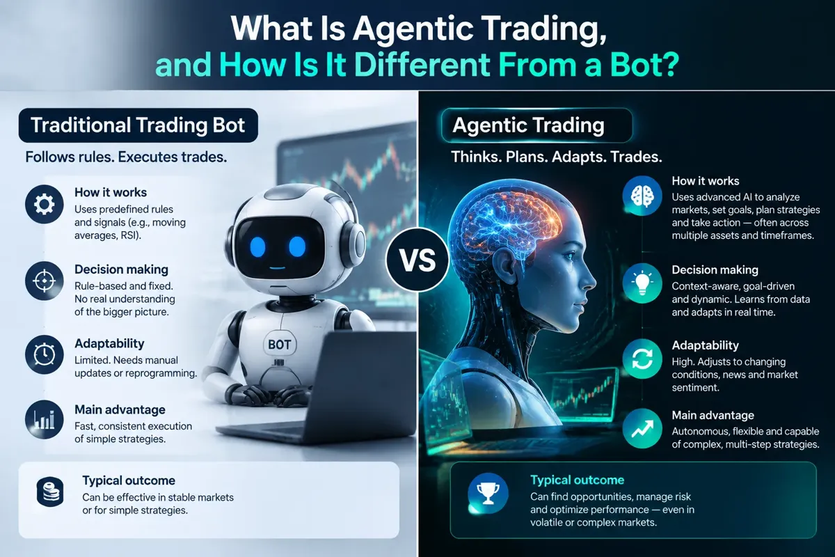 Trading bot vs robo-advisor vs AI agent comparison infographic