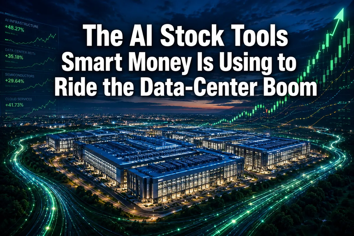 Professional () hero image with : 'The AI Stock Tools Smart Money Is Using to Ride the Data-Center Boom' in extra large