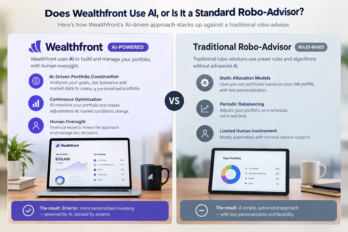 Wealthfront rebalancing, harvesting, cash sweep and goal planning panels