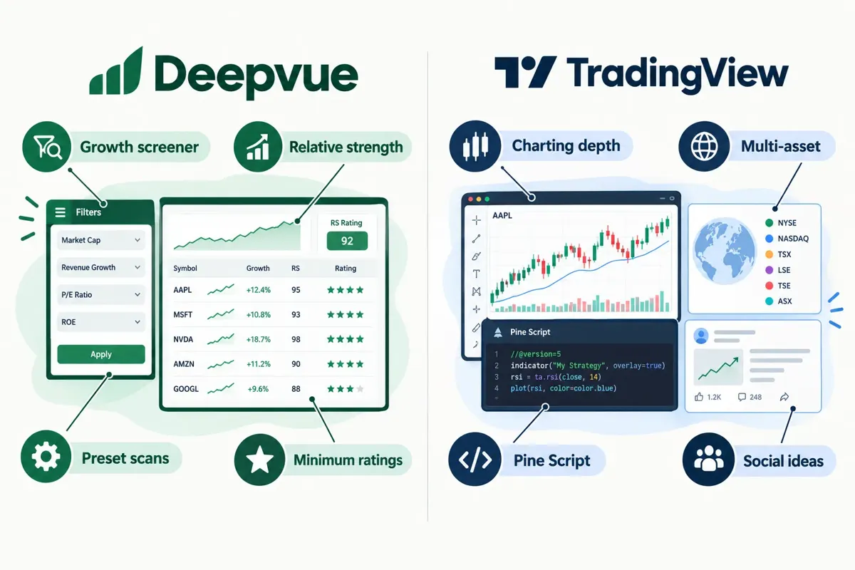 Side by side feature panels for Deepvue and TradingView