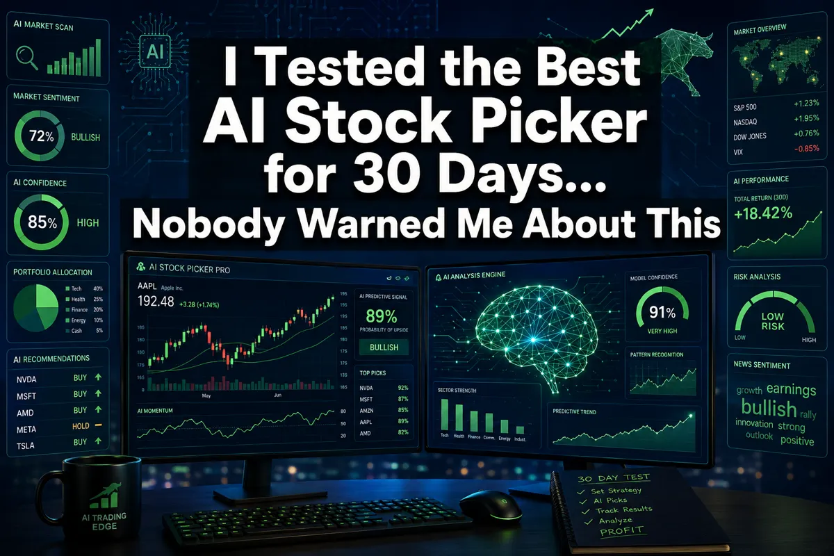 Professional () hero image with : 'I Tested the Best AI Stock Picker for 30 Days...Nobody Warned Me About This' in extra
