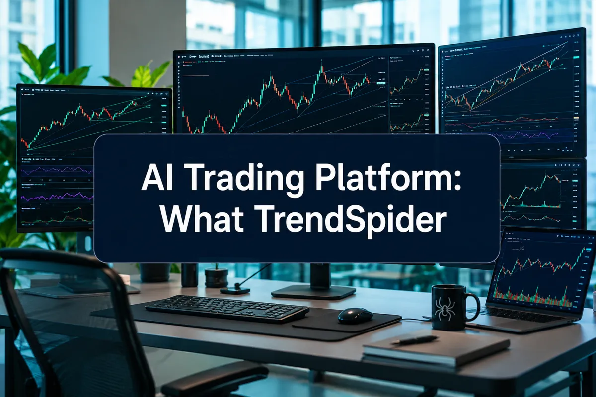 Professional () editorial hero image with short (≤42 chars): 'AI Trading Platform: What TrendSpider', crisp white on a dark