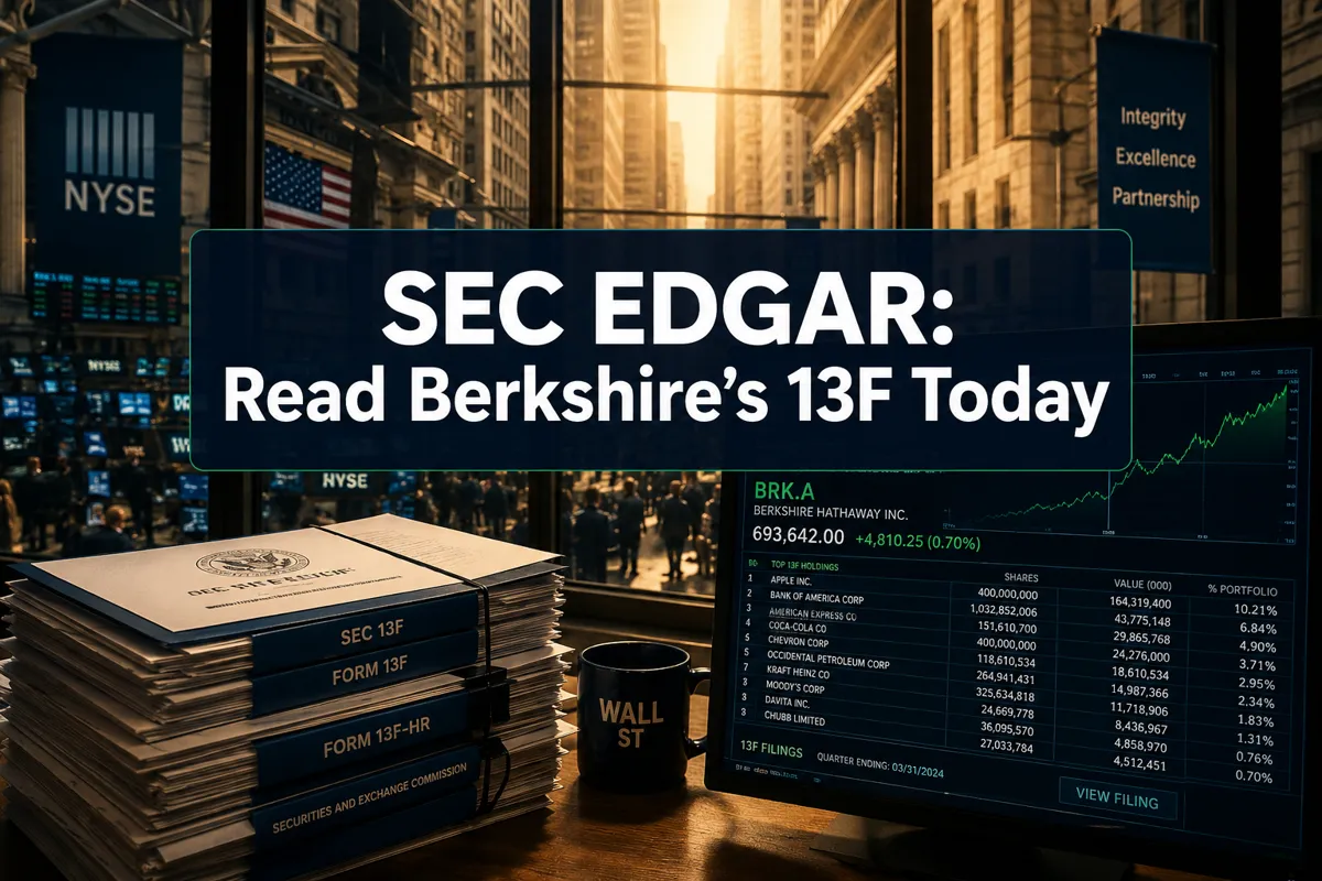 Professional () hero image with (≤42 chars): 'SEC EDGAR: Read Berkshire's 13F Today', crisp white on a deep navy