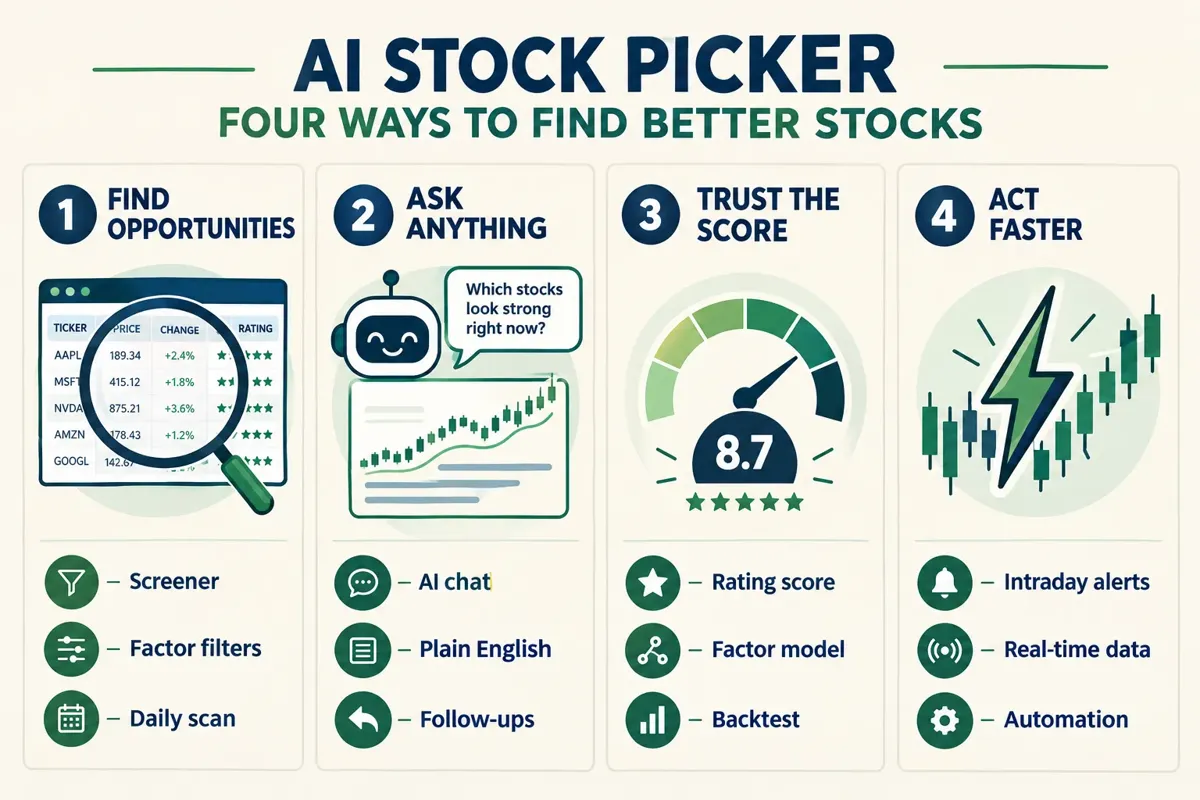 Shortlist of 15 ranked AI stock picker apps